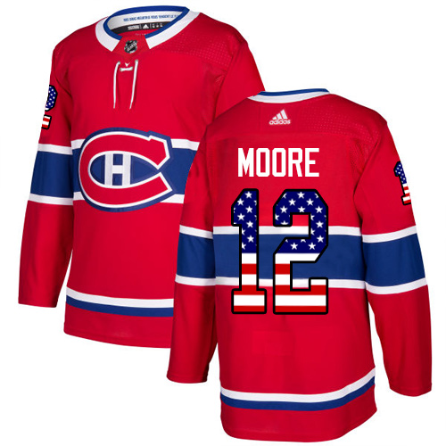 Adidas Canadiens #12 Dickie Moore Red Home Authentic USA Flag Stitched NHL Jersey